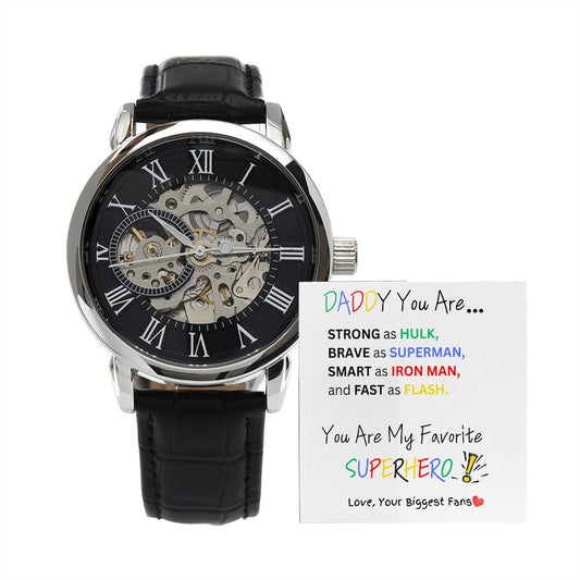 Super Daddy/White Background, Men's Openwork Watch, from multiple children