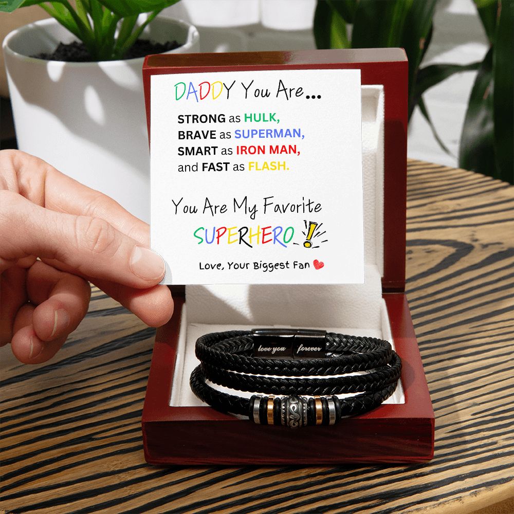 Super Daddy/White Background, Men's "Love You Forever" Bracelet
